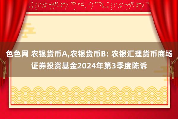 色色网 农银货币A,农银货币B: 农银汇理货币商场证券投资基金2024年第3季度陈诉