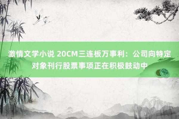 激情文学小说 20CM三连板万事利：公司向特定对象刊行股票事项正在积极鼓动中