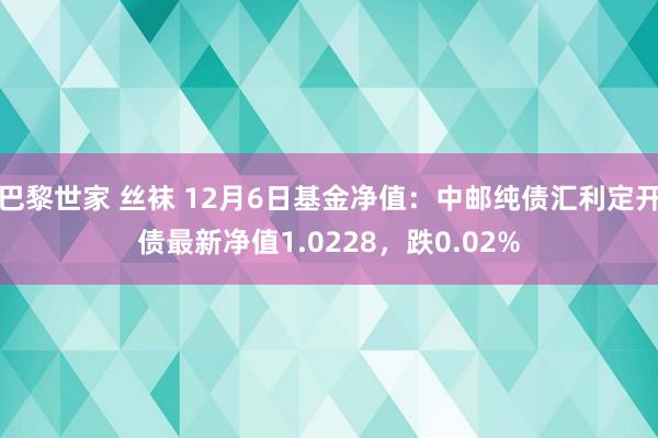 巴黎世家 丝袜 12月6日基金净值：中邮纯债汇利定开债最新净值1.0228，跌0.02%
