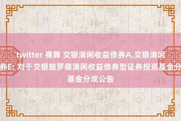 twitter 裸舞 交银清闲收益债券A，交银清闲收益债券E: 对于交银施罗德清闲收益债券型证券投资基金分成公告